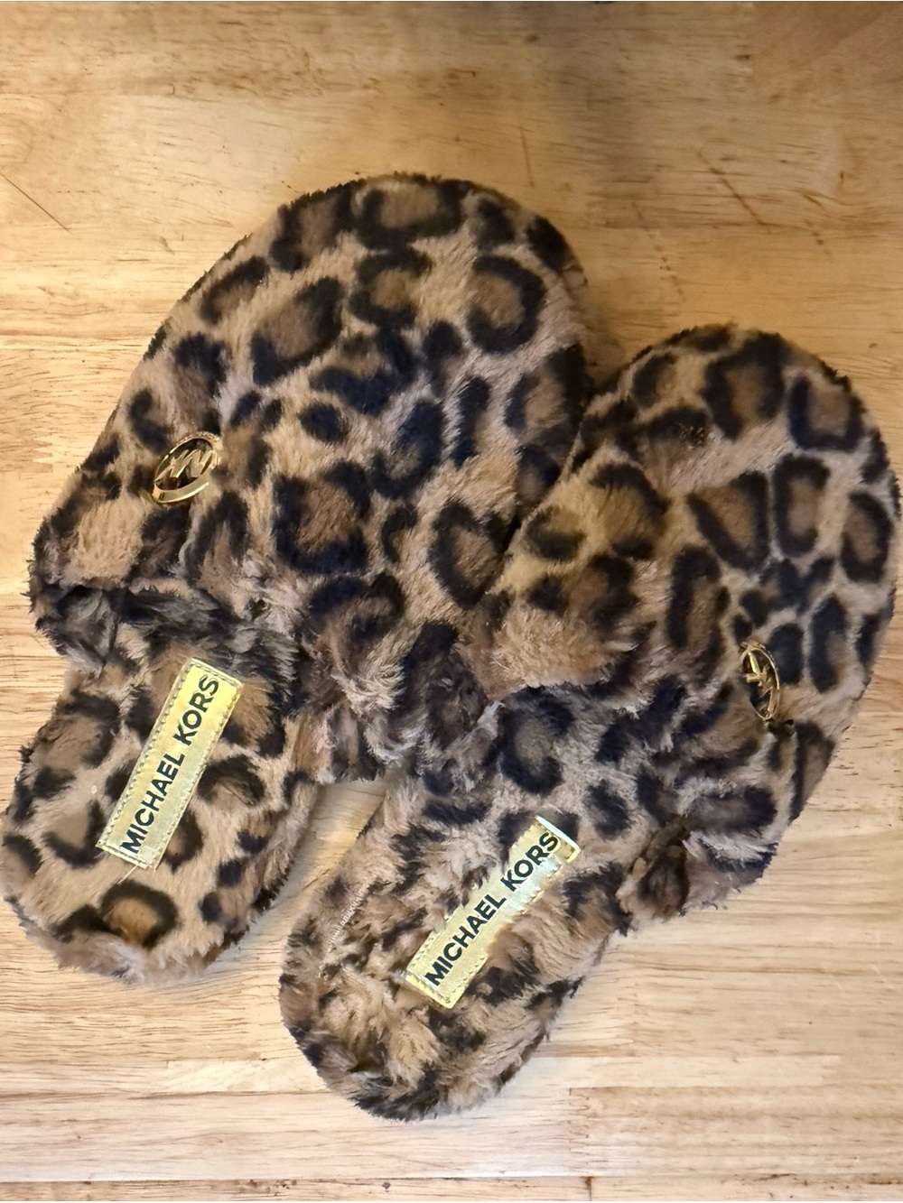 Michael Kors Leopard Print Faux Fur Slide Slippers - Brown